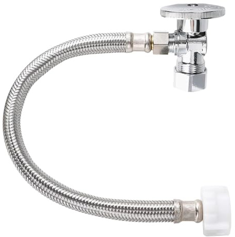 Chaîne d'eau de toilette tressée antirouille de 30,5 cm avec butée d'angle pour installation de toilettes standard Tuyau d'eau de toilette permanent antirouille