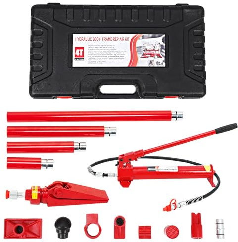 RBFGYIOP Kit Porta Power Idraulico Portatile - Martinetto 4 Tonnellate, Tubo Olio 1,4m, 8800 lbs - Set Completo per Carrozzeria, Officina, Garage, Farm Jack Veicoli - Specifica: 4 tons
