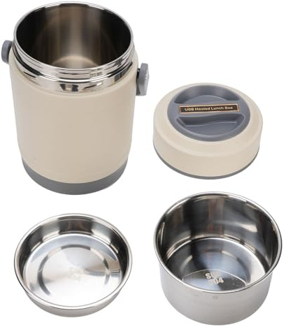 KIMISS Scaldavivande Elettrico per Pranzo e da Viaggio - Scaldavivande Elettrico Impermeabile da 1,6 Litri con Rivestimento in Acciaio Inossidabile Cottura Facile (Beige)