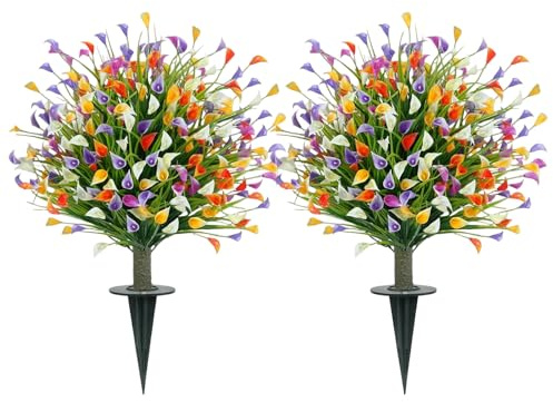 Artificial Boxwood Topiary, Realistic Calla Lily Ball Trees, 26.38x15.75 Inches Fake Flowers with Colorful Plants, Weatherproof Foliage, Modern Shrub with Farmhouse Style, Greenery Decor