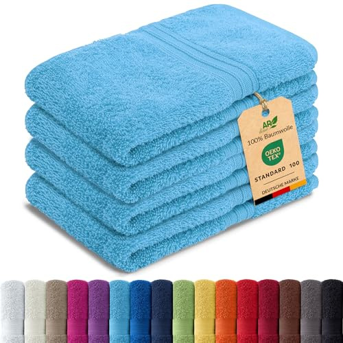 AR Line Arizona 4er Set Gästetücher 30x50 cm – 100% Baumwolle, 500 g/m², Gästehandtücher weich & saugstark in Farbe: Türkis
