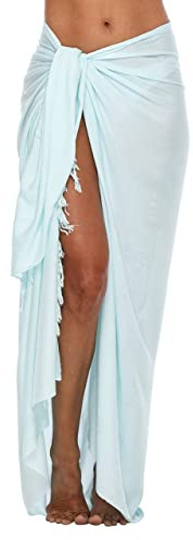 SHU-SHI - Sarong/paréo - pour Femme - Look de Plage - à Porter au-Dessus du Maillot de Bain - Taille Unique - Bleu Aquatique
