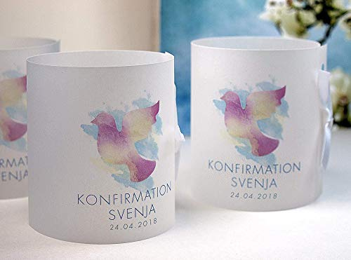 Personalisierte Tischdeko Taube Aquarell zur Kommunion Konfirmation Taufe Firmung Jugendweihe