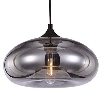 Luminaire Bronks, suspension verre mercurisé, 40 W, gris, ø 18 x H 30 cm