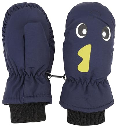 Qchomee Toddler Kids Ski Gloves Waterproof Thermal Winter Snow Snowboard Mittens Warm Snowman Pattern Fleece Lined Gloves for Skiing Snowboarding Girls Boys Age 2-5 Years Old (Navy)