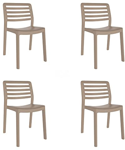 resol grupo Wind Sedia Interna, Esterna | Giardino, terrazza, Balcone, Soggiorno, Cucina, Sala da Pranzo, Plastica Resina Polipropilene, Sabbia Senza Braccia, Set 4