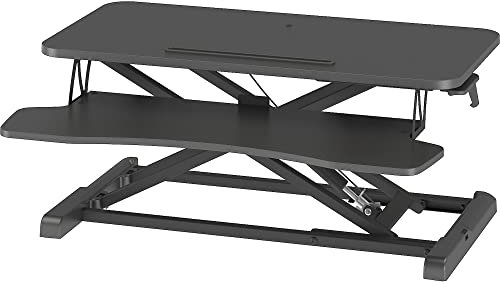 BONTEC Steh-Sitz Schreibtisch Steharbeitsplatz Stehpult Standtisch Ergonomische Höhenverstellbar für PC-Computerbildschirm, Laptop | 80x40cm Plattform mit Tastaturablage, 15 kg Kapazität, Schwarz