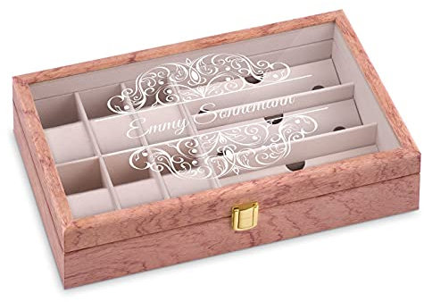 Maverton Uhrenbox mit Gravur für 6 Uhren & 3 Brillen - Uhrenschachtel Uhrenaufbewahrungsbox aus Holz - personalisiert - rose - Geschenk zum Geburtstag für Frauen - Verzierung