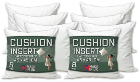 Linen Empire Cushion Inserts 18 x 18 Pack of 8 Cushion Inner Pads (45 x 45 cm) - White Square Bounce Back Decorative Scatter Cushion Stuffers - Sofa Bed Couch Pillows
