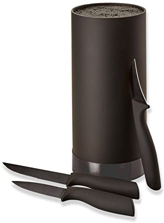 ECHTWERK Messerblock mit Borsteneinsatz |Küchenmesser Set 4tlg | Universalmesser | Schälmesser | Gemüsemesser | Messer aus Klingenstahl | Black-Edition