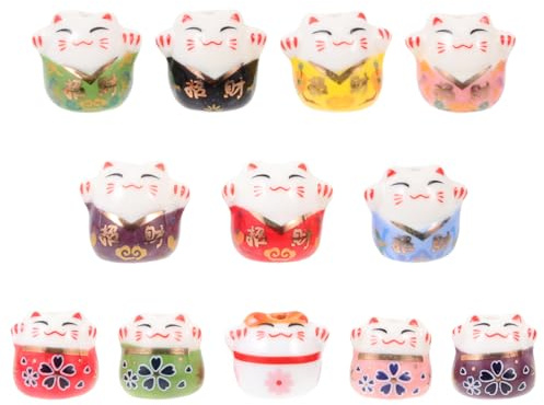 COHEALI 12 Stück Keramik-Glückskatzen-Perlen, Maneki Neko, Porzellan-Abstandshalter für Armbänder, Halsketten, Ohrringe und Schmuckherstellung