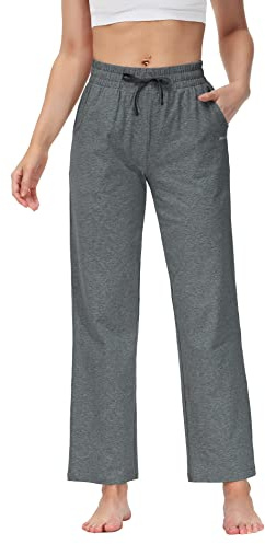 Butrends Joggingbyxor för kvinnor, bomull med öppen botten, yoga, sportbyxor, hög midja, träningsbyxor, lounge, långa löparbyxor med fickor, GRÅ, S