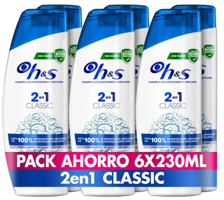 H&S Champú Y Acondicionador Anticaspa 2in1 Classic, Hasta Un 100% Libre De Caspa, 230 ml x 6, Old Version