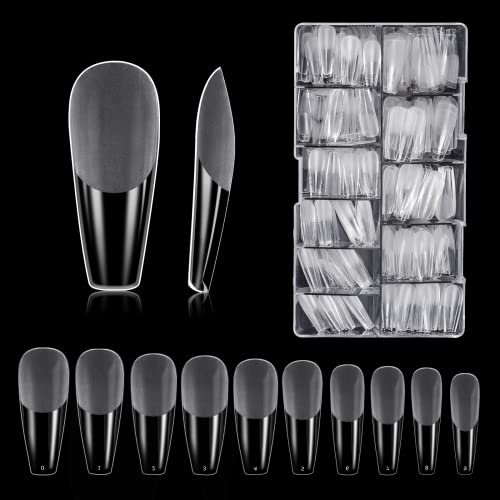 Carehabi Unghie Tips Set, 500 Pezzi di Punte Per Unghie Finte Acriliche Artificiali con Custodia per Studi di Unghie e Nail art Fai da te a Casa 10 Misure(Semi smerigliato)