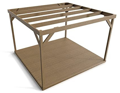 Wooden box pergola and decking, complete DIY kit (4.2m x 4.2m, Rustic brown finish)