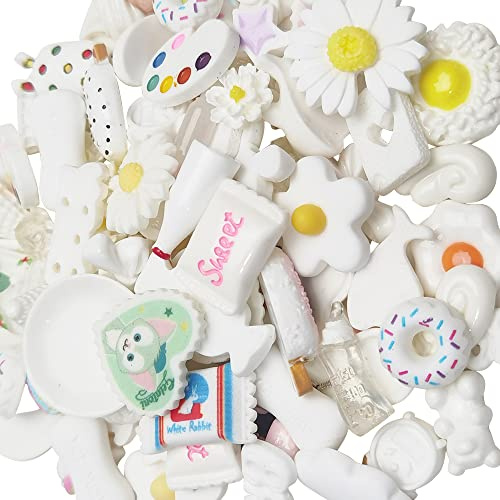 Chenkou Craft Set mit 50 flachen Harzknöpfen für Scrapbooking, weiß