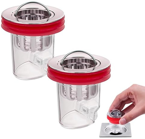2 x Tappo di Scarico Universale Antiodore. Piletta di Scarico con Cestello. Filtro Doccia Facile da Usare Valvola con Anima Antiodore (diametro di scarico 32-44 mm)