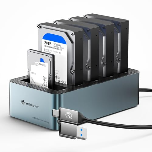 Yottamaster 5 Bay Offline Cloning Hard Drive Docking Station Aluminium per 2.5/3.5 pollici, USB 3.2 Gen1 SATA SSD/HDD Docking Station con Alimentazione 12V 6.5A, Supporta 5x20TB
