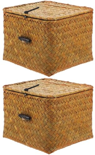 BESTonZON Geflochtene Aufbewahrungsbox mit Deckel, Orange