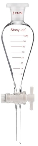 stonylab Imbuto Separatore Graduato, Parete Spessa a Forma di Pera Conica in Vetro Borosilicato, Rubinetto in PTFE e Tappo Superiore in Plastica, 60 ml