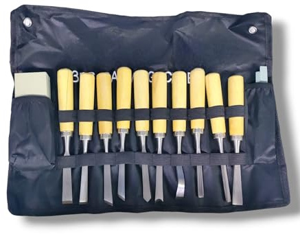 Kit sgorbie in legno scalpelli per sculture e intagli in legno lavorazione per falegnami con raccoglitore e pietre per il molaggio acciaio manico in legno