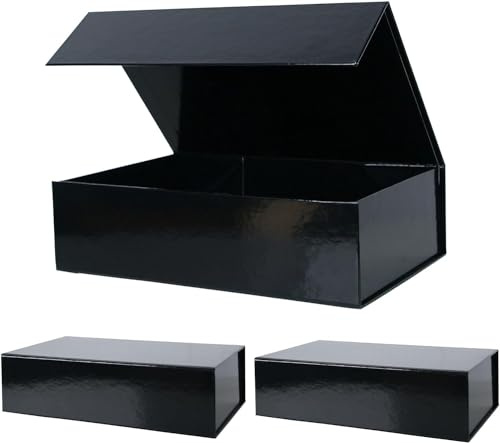 RayofSun Schwarze Geschenkboxen mit magnetischen Deckeln für Geschenke, groß, rechteckig, faltbar, dekorative Boxen, 34 x 22,9 x 10,9 cm, Brautjungfer, Trauzeugen, Antragsbox für Hochzeit, Weihnachten