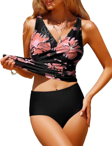UMIPUBO Maillot De Bain Femme 2 Pieces Tankini Short Gainant Cache Ventre Plat Taille Haute Sexy Col en V Forte Poitrine Maillots Deux Pièces Shorty