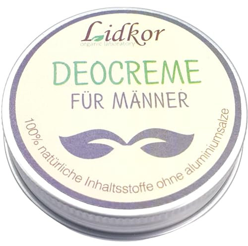 LIDKOR Crema Deodorante Profumo di Uomo 50ml - Vegan Crema Antiodore senza Alcool e Sali di Alluminio - Anti Sudore - Tutto Tipo di Pelle - Olio di Cocco & Vitamina E - Olio Essenziale di Lemongrass