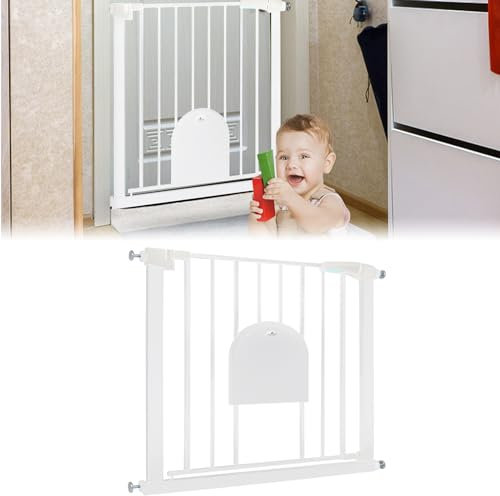 ACXIN Children Schließen Automatisch die Treppengitter, Schwenkbar, Türschutzgitter mit Torbogen für Haustiere, Treppenschutzgitter ohne Bohren für Baby und Haustiere,weiß 95-105cm