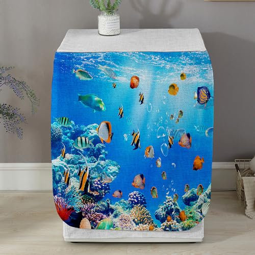Highdi Housse de Protection pour Machine à Laver, Chargement Frontal Housse La Poussière avec Ouverture Frontale pour Linge Domestique (Capacité S 6~7.5KG,Monde sous-Marin)