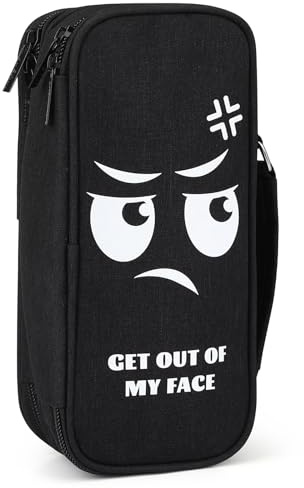 Wzone Federmäppchen Großer Kapazität mit Organizer 5 Fach für Jungen Mädchen, Pencil Case Schreibtisch Organizer Schule & Büro Studentin, GET Out of My FACE
