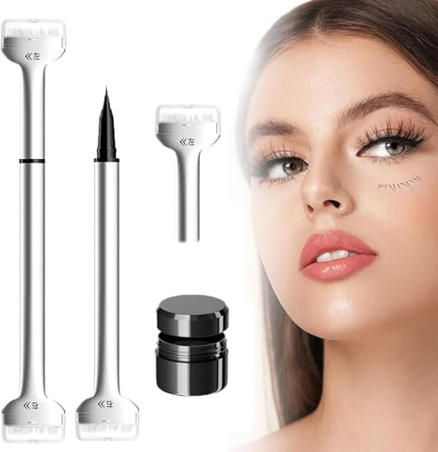 Fokroin Eyeliner Stempel, Lower Lash Stamp, 2 in 1 Lower Eyelash Stamp Set, Wimpern Untere Stempel Mit Tinte Und Eyeliner, Wimpern Stempel, für Einfach anzuwenden,Make Up Anfänger (Mokkabraun)