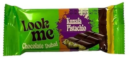 Look Me Cioccolato Dubai, Barrette al Cioccolato con Crema di Pistacchio e Kunafa, Confezione da 5 Pezzi, 255 g