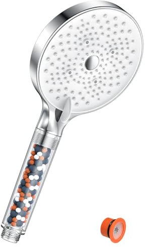 Duschkopf Wassersparend, YEAUPE PRO Duschkopf mit Filter, Handbrause mit 6 Strahlarten, Duschkopf Groß(⌀130mm) Sparduschkopf mit Antikalk-Funktion, Hochdruck Wassersparender Duschkopf, Weiß