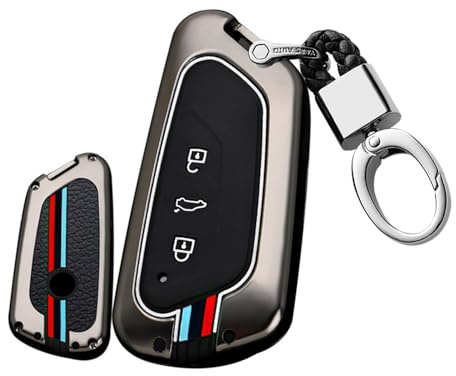 ontto Autoschlüssel Hülle Cover Passt für VW Golf 8 ID.3 ID.4 ID.BUZZ für Seat Leon Tarraco Formentor Born 3 Tasten Silikonhülle Schlüsseletui Metall Schlüsselhülle mit Schlüsselanhänger-A Schwarz