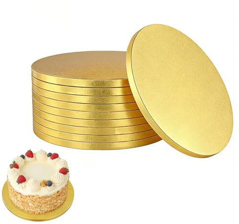 JIEHIN 10 Stück 30 cm Cake Board Gold, Tortenplatte Pappe Rund, 12 mm Tortenunterlage Rund Kuchenplatten Pappe, Cakeboard Gold für Kuchendekoration und Präsentation