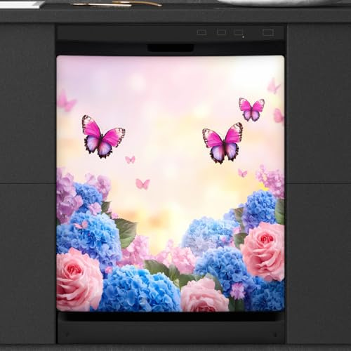 Mexpekil Copertura magnetica per lavastoviglie, 53,3 x 66 cm, decorativa, impermeabile, per lavastoviglie, magnetica, per elettrodomestici da cucina, colore: rosa e blu