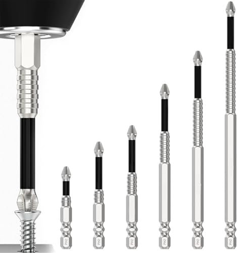 6 Pack High Magnetic Screwdriver Drill Bit Set, Strong Durability Anti-Slip Impact Kit, Electric Screwdriver Set for Various Sizes, Anti-Shock Impact Driver Bits for Home DIY Professional Use (A)