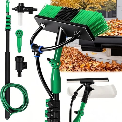 Eikuavons Teleskop Waschbürste, 3.6m Waschbürste mit Teleskopstiel,Profi-Set Teleskopbürste mit Wasseranschluss,Fenster & PV-Anlagen Reinigung,Teleskopbürste,mit Weiche Borsten,Für Terrasse, Pool