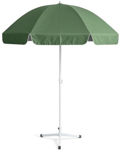 BAKAJI Ombrellone da Mare Diametro 240 cm con Palo in Acciaio Resistente, Parasole da Spiaggia, Protezione UV, Resistente alle Intemperie, Apertura e Chiusura Facilitati (Verde)