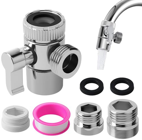 Faucet Diverter Valve with Aerator, Universal 3 Way Sink Faucet Adapter with M22 M24 G1/2 Adapters, Kitchen Bathroom Tap Splitter, Easy Install Faucets Diverter Valve for Sprayer and Shower