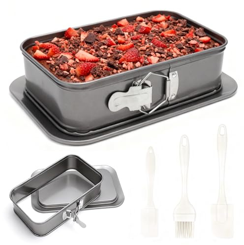 HENGBIRD Rectangle Cake Tin with Springform Lock Non-Stick Traybake Tin with 3 Silicone Spatulas Cheesecake Baking Pan for Brownie Tiramisu Oblong Cakes Gift Set for Home Use