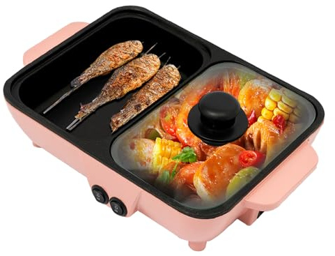 2-In-1 Electric Hot Pot with Grill, 1l Portable Non-Stick Pan - Dual Temperature Control, Smokeless Indoor Cooking, Perfect for Ramen, Soup, Frying, Shabu, Bbq Teppanyaki