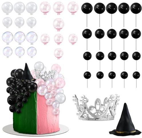 42PCS Topper Cupcake anniversaire sorcière HSYWSH-décorations de gâteau en forme de chapeau de sorcière,Chapeau de Sorcière et Couronne Décoration Gâteau pour Anniversaire Fête (Rose noir)