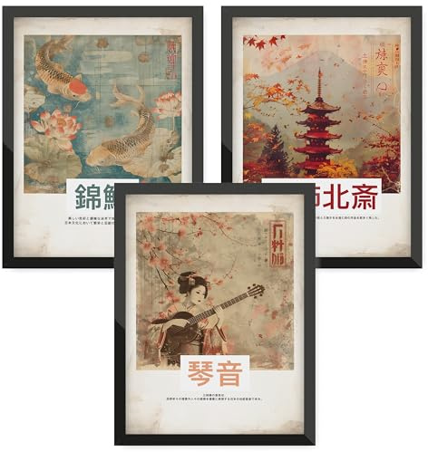 Donari Ensemble de posters japonais – Tableaux muraux avec motifs asiatiques | Kyoto, Tokyo & culture traditionnelle | Idée cadeau pour les fans du Japon (Set 5 - Classic x Geisha, 30x40 cm, Cadre
