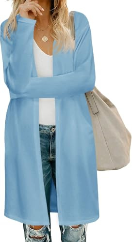 Fisoew Cardigan da Donna con Apertura Frontale Manica Lunga Maglione Leggero con Tasche, Azzurro, M