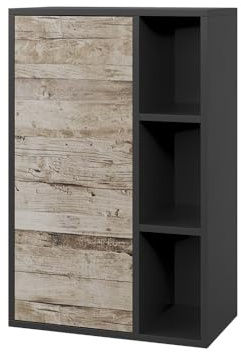 Vicco Hängeschrank Berno, Schwarz/Sandeiche, 50.1 x 78.4 cm mit 3 offenen Fächern