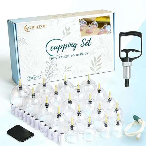 OBLITOP V07 Lot de 20 ventouses en verre avec pompe à vide Taille V2.0 pour homme et femme Pour muscles du corps, maux de dos, massage, cellulite, ventouse