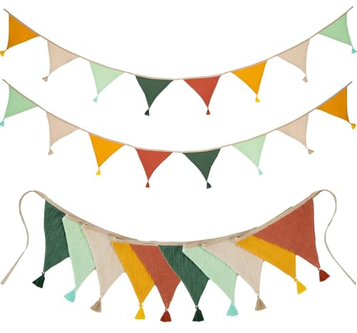 2 Stück Wimpelkette Kinderzimmer Wimpelkette Stoff Kinder Doppelschicht Baumwolle Dreieck Flagge Wimpelkette Geburtstag 2.6m Dekoration Party Geburtstag Kinderzimmer Im Freien (Dunkle Süßigkeiten)