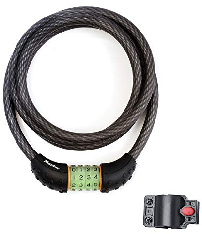 Master Lock Fahrrad-Zahlenkabelschloss, 1,8 m Stahlkabel, wetterfest, mit Halterung, 8190EURDPRO – Verwendung mit allen Arten von Fahrrädern, Kinderwagen und anderen Sportgeräten